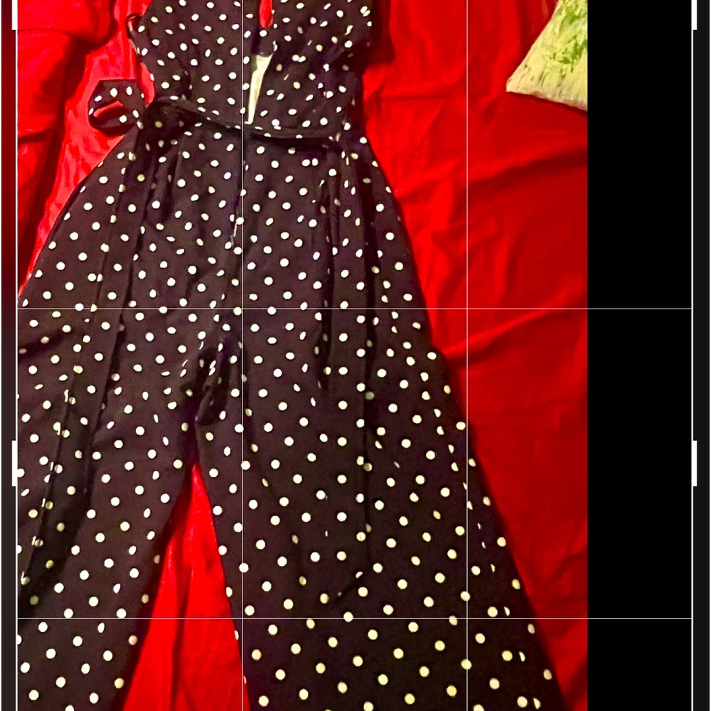 Calvin Klein Jump Suit. Marine Blue with White Polka Dolts. Buckle ties in front
